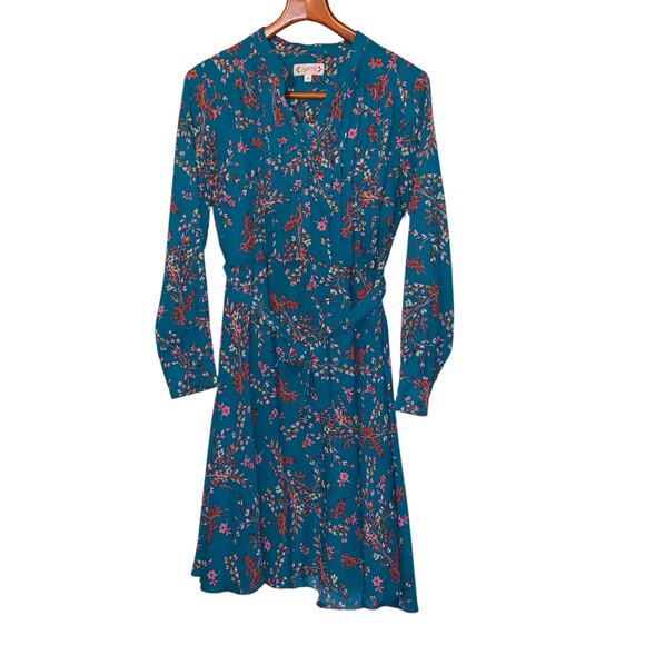NANETTE by NANETTE LEPORE teal fit & flare midi L-sleeve floral dress - Picture 6 of 9